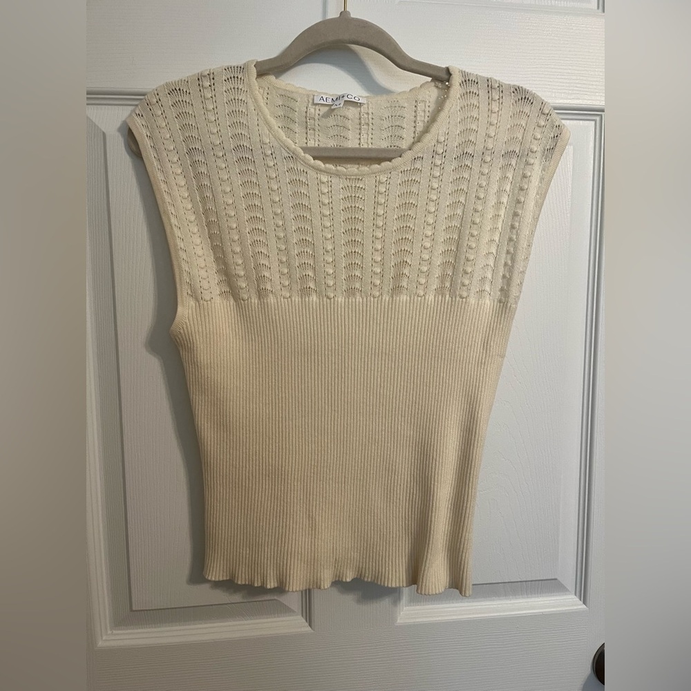 Cream Knit Sleeveless Top